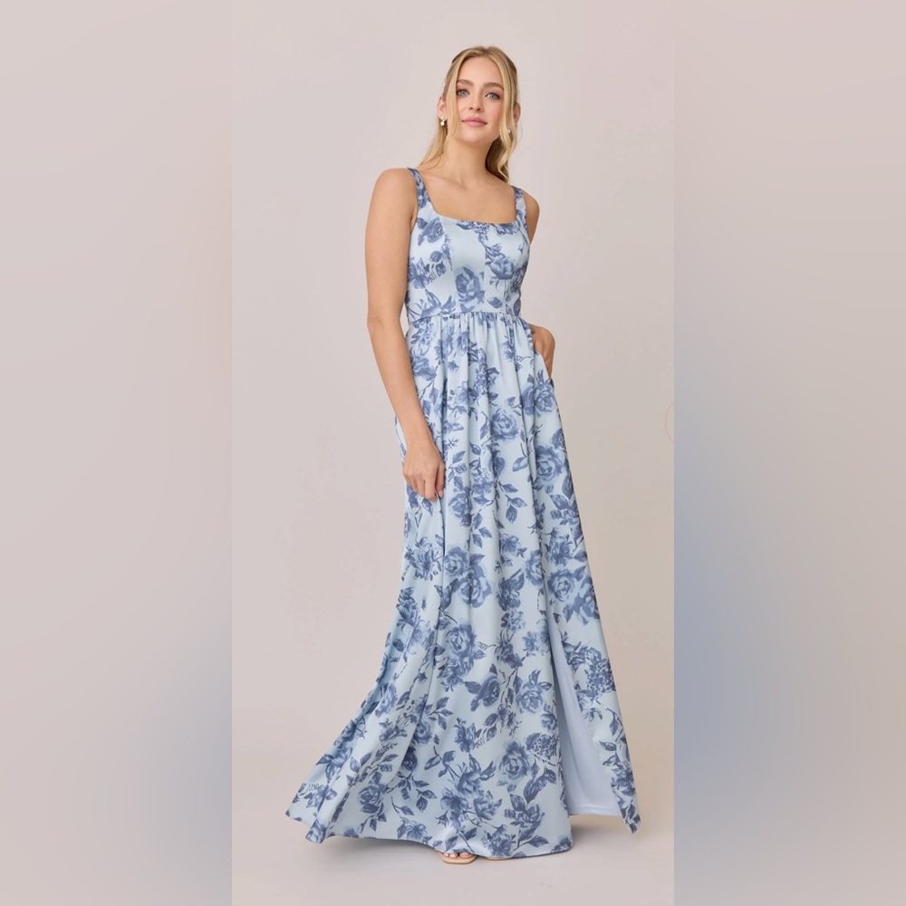 Revelry Floral Blue Bridesmaid Dress - Satin A-Line